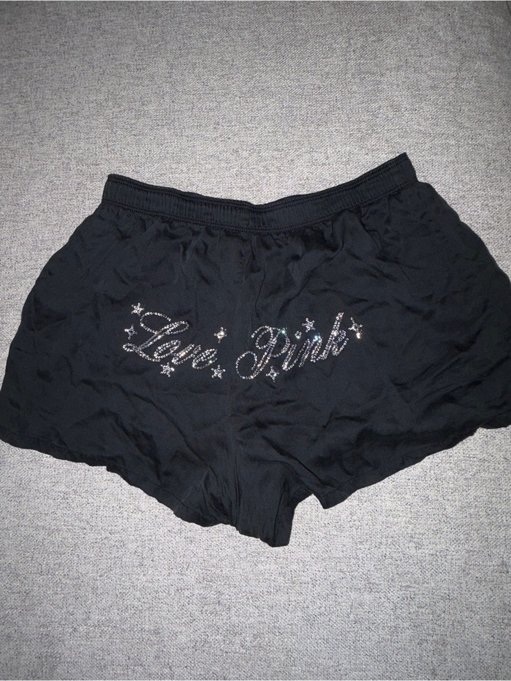 Victoria's Secret Black Shorts with Rhinestone 'Love Pink' Script